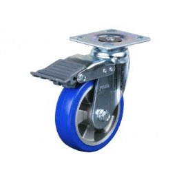 Bánh xe đẩy nhựa pu xanh FOOTMASTER GH-100-BSF-MUD, có khóa, tải trọng 300kg, φ100 x 40mm