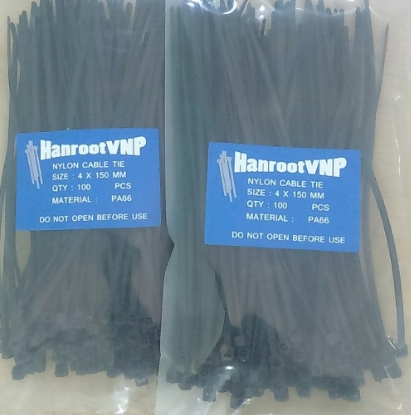 Dây rút nhựa màu đen 8x350mm HanrootVNP nhựa PA66 chịu lực 22kg, 100 sợi/gói
