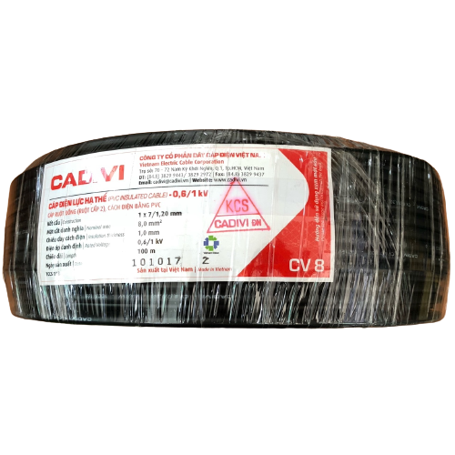 Dây Cáp điện lực hạ thế Cadivi CV 8.0 màu đen, ruột đồng vỏ PVC  cuộn 100 mét, giá tính theo mét