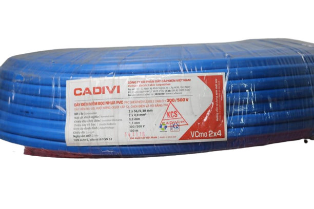 Dây điện đôi mềm Cadivi ovan vcmo 2x 4mm2 màu xanh dương, ruột đồng cách điện PVC, giá tính theo mét