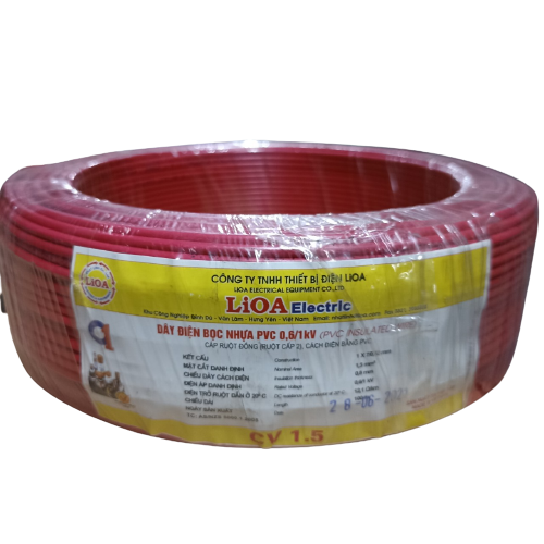 Dây điện đơn bọc nhựa PVC LIOA CV 1.5 màu đỏ, cuộn 100 mét, giá tính theo mét