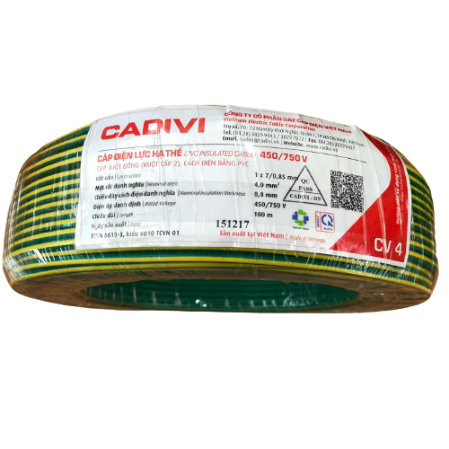 Dây tiếp đất (dây ter) Cadivi CV-4 màu vàng xanh, cuộn 100 mét