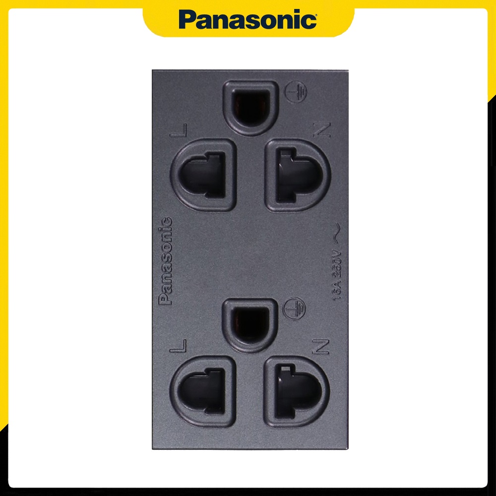 Ổ cắm đôi 3 chấu Panasonic WEV1582-7MYH, 250VAC-16A, màu xám ánh kim, bắt vít, dòng Halumie