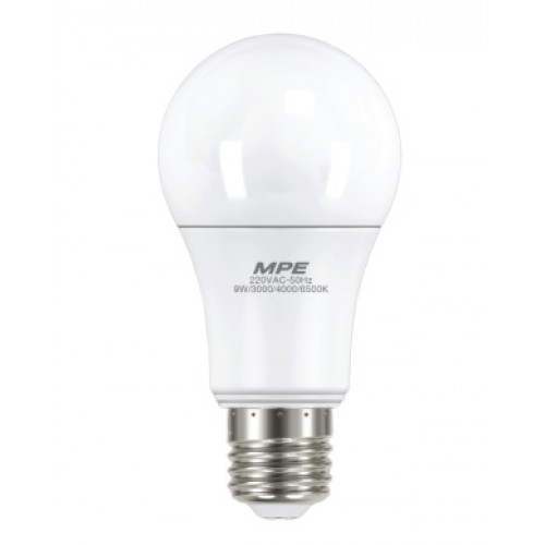 Đèn led bulb 9w mpe LB-9V/DIM, ánh sáng vàng, kích thước Ø60mm x 120mm