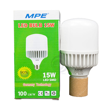 Đèn led bulb 9w mpe LBA-15V, ánh sáng vàng, kích thước φ65mm x 125mm