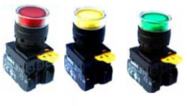 Nút nhấn IDEC YW1L-MF2E11QM3 (R, Y), φ22, có đèn, loại phẳng, ip 65 ngoài mặt tủ 1nc - 1no, nhấn nhả