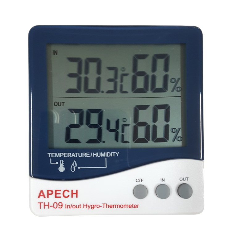 Nhiệt ẩm kế điện tử treo tường APECH TH-09, dải đo nhiệt độ -10ºC ~ 60ºC / 14 ~140ºF, dải đo độ ẩm 10%  ~99%