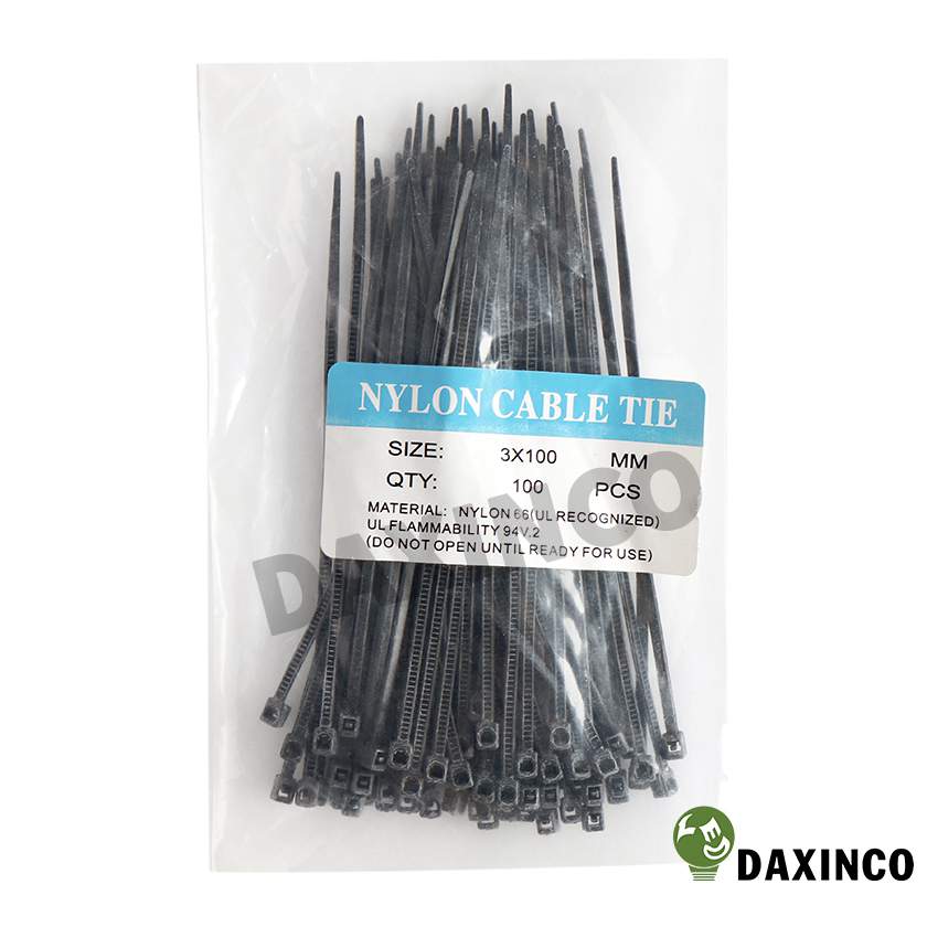 Dây rút nhựa màu đen Daxinco 3×100 (100 sợi/bao)