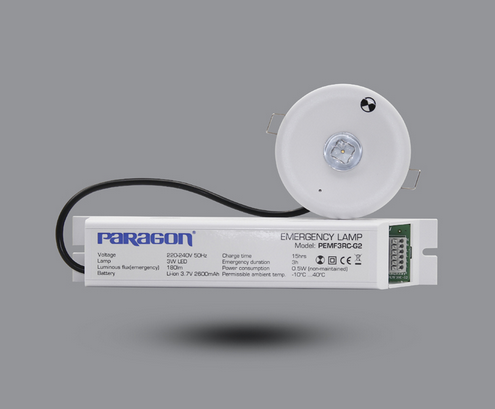 Đèn led sạc khẩn cấp âm trần 6.5W Paragon PEMF3RC-G2 (có tem kiểm định), k ích thước lỗ khoét 75mm