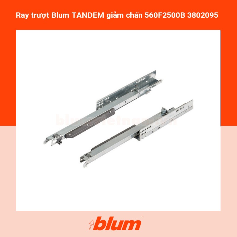 Ray trượt TANDEM giảm chấn 560F2500B, mã đặt hàng 3802095, mở toàn phần, tải trọng 30kg, chiều dài ray 250mm
