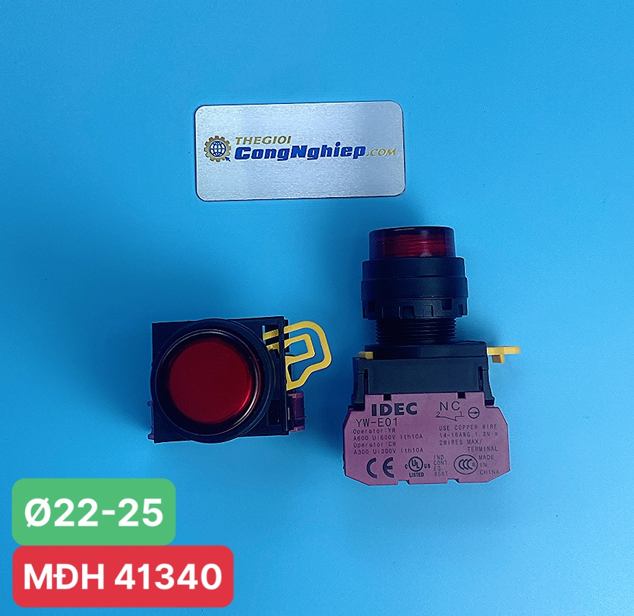 Nút nhấn phi 22- 25 IDEC YW1L-M2E01Q4R, có đèn, loại lồi, nhấn nhả, màu đỏ, 1NC, 24V AC/DC