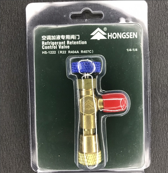 Van khóa Gas chống bỏng HongSen HS-1222, dùng cho gas lạnh R22 R404a, R407c, tay vặn xanh ( ren 1/4-1/4)