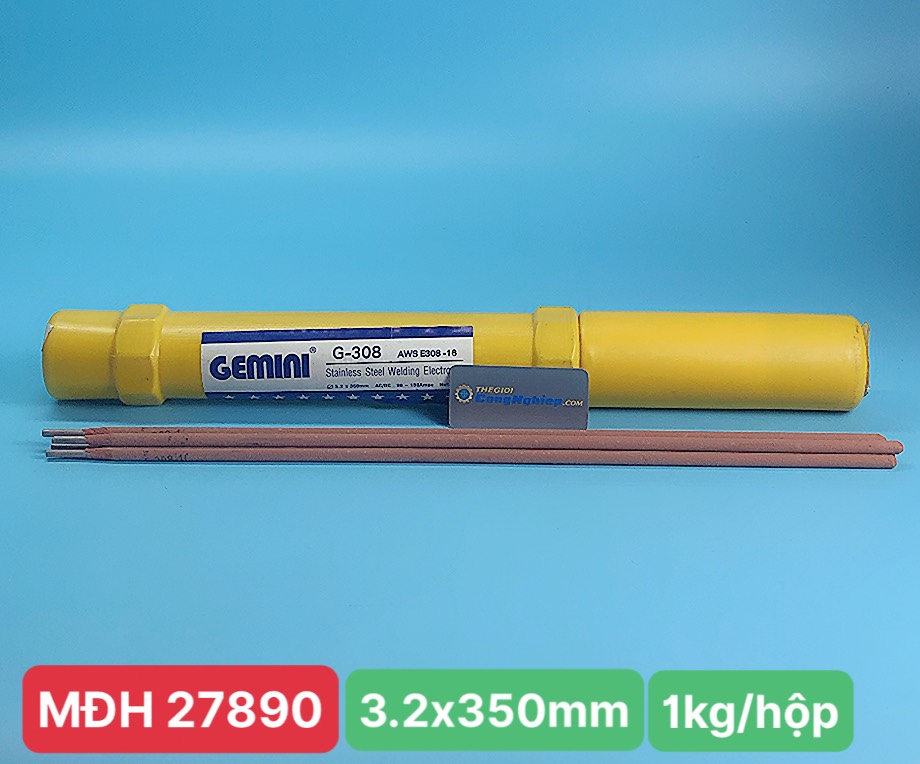 Que hàn inox 3.2mm Kim Tín Gemini G-308, kích thước 3.2x350mm, 1 kg/hộp, 12 hộp/ thùng