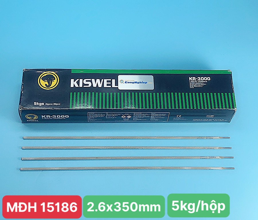  Que hàn sắt 2.6mm Kiswel KR-3000 , kích thước 2.6x350mm, 5 kg/hộp, 4 hộp/thùng 