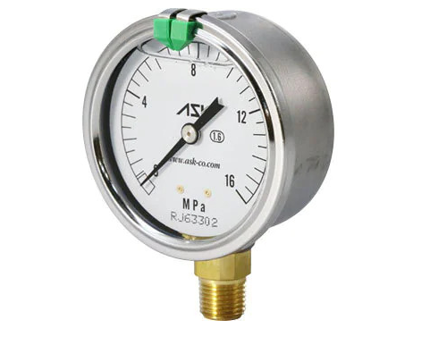 Đồng hồ đo áp suất có dầu ASK OPG-AT-G1/4-60X40MPa, kích thước mặt 60mm, ren 1/4'', dải đo 0-40 Mpa, chân đồng