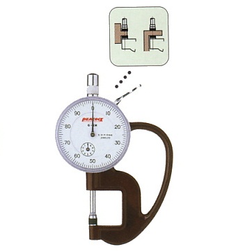 Đồng hồ đo độ dày peacock G-1M, dải đo 0 - 10 mm, độ chia 0.01 mm, độ sâu họng 20 mm.