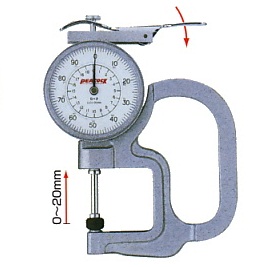 Đồng hồ đo độ dày peacock G-2, dải đo 0 - 20 mm, độ chia 0.01 mm, độ sâu họng 33 mm.